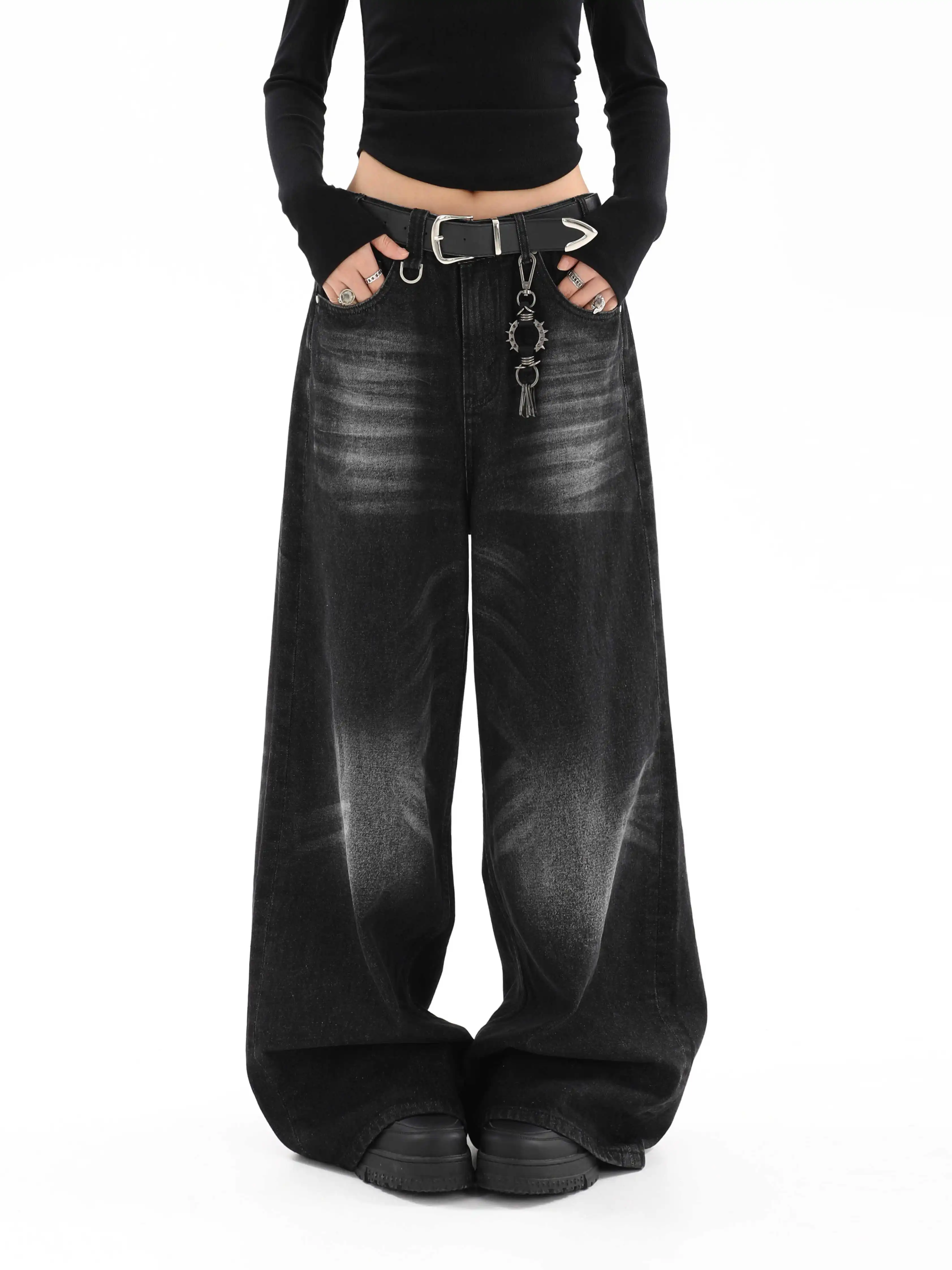 2025 Autumn Winter Women's American Wide Fit Denim Pants Y2K 2000s Mom Baggy Jean Japanese Harajuku Jean Grunge Dark Academia