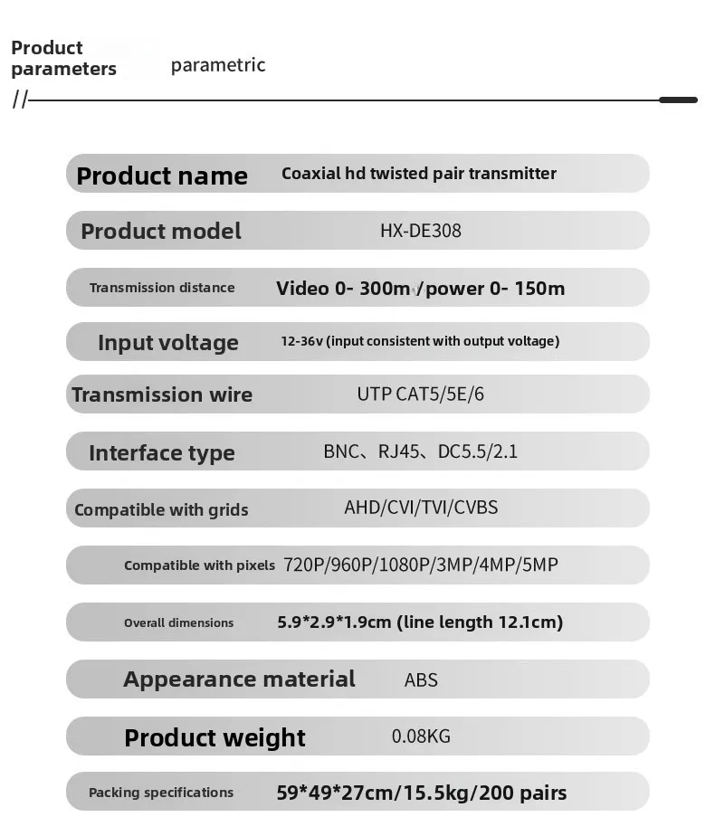CCTV Security Camera Power Video Audio 2-in-1 Transmitter Coaxial HD Twisted Pair Anti Jammer Network Cable 5MP