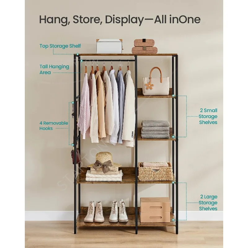 

Custom Open Design Portable Armoire Clothes Racks Bedroom Furniture Wood Metal Open Wardrobes