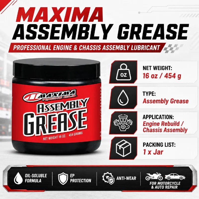 MAXIMA Assembly Grease Engine Chassis Assembly Lubricant Oil Soluble Anti Wear EP Grease for Motorcycle Auto Repair 16oz