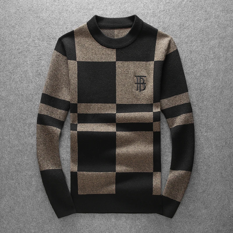 

Fashionable High-End Embroidered Long Sleeve Wool Knitwear Half High Collar Men's Base Layer Shirt Urban Style Winter Top