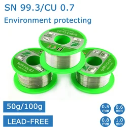 50g/100g Lead-Free Solder Wire Tin 0.5mm-1.0mm Diameter Sn/99.3 Cu/0.7 Roll Welding Soldering Iron Core