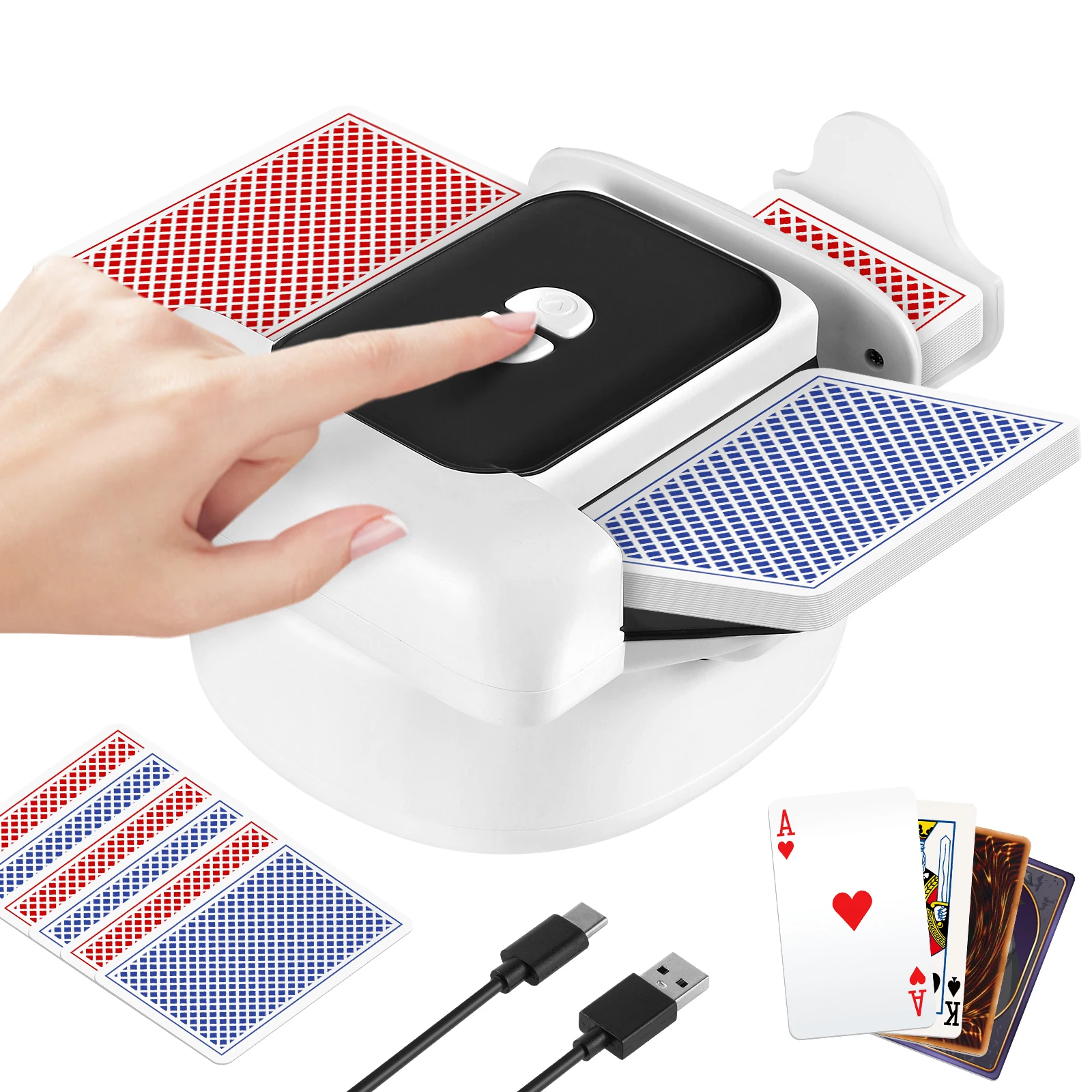 Rechargeable Automatic Card Shuffler 2 Deck Low Noise Fast Shuffling for UNO Poker Compact Lightweight Card Game Tool