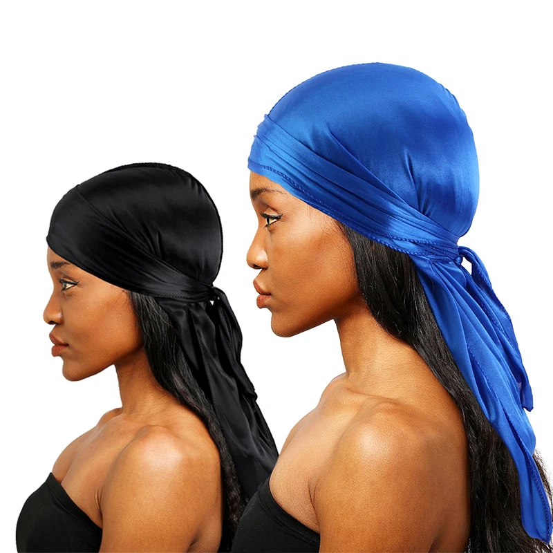 2 Pieces Silky Durag for Men Wigs Doo Waves Premium Satin Du-rag Long Tail Pirate Hat Headband Turban Du-Rag Hair Accessories