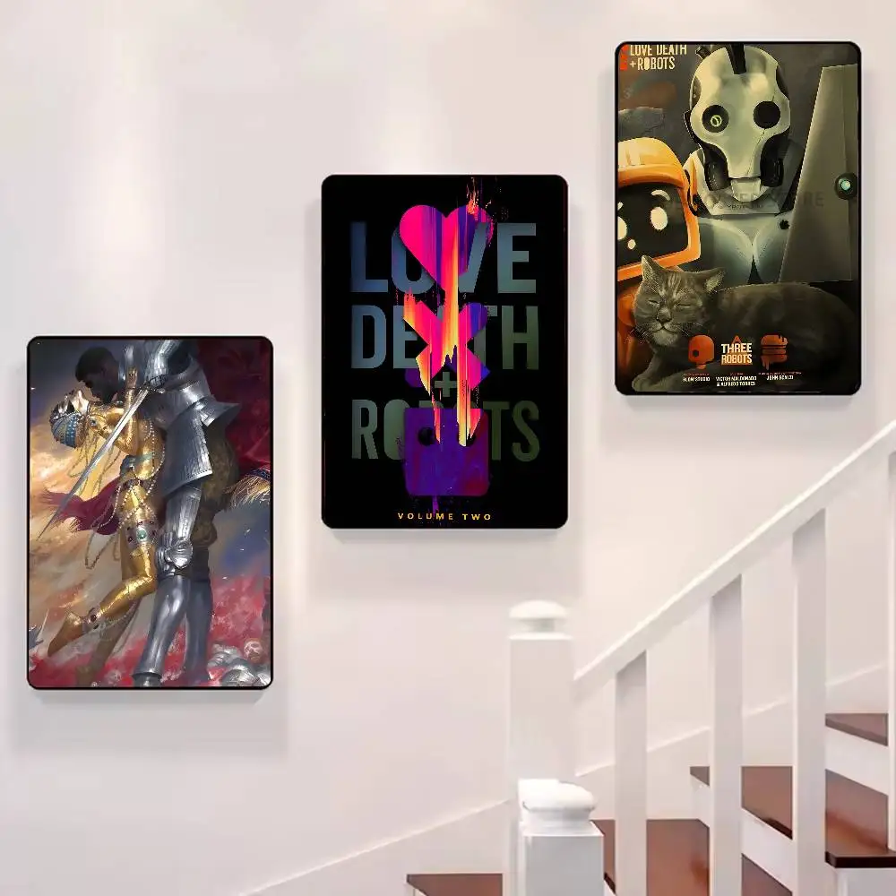 ملصق L-Love Death Robots عالي الدقة على الحائط اللاصق المقاوم للماء وغرفة المعيشة المنزلية وغرفة النوم والديكور الجمالي