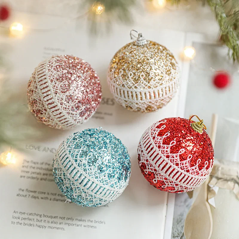 8CM Christmas Foam Ball Lace Gold Pink Ball Xmas Tree Glitter Pendant Hanging Ornament 2025 Navidad Natal New Year Decoration