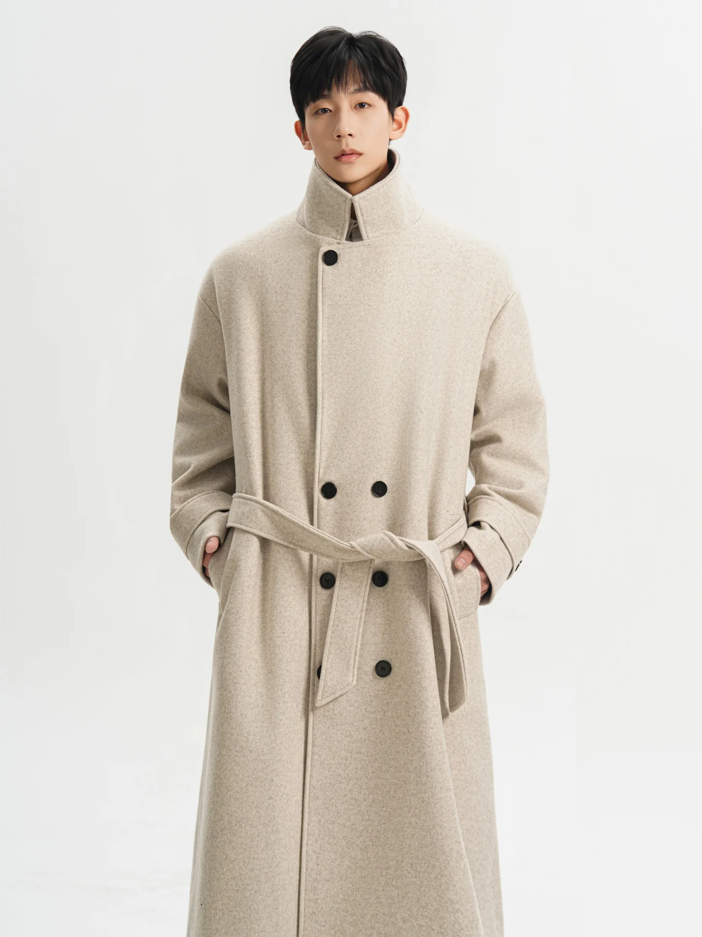 

Oaeal Woolen Coat Men's Premium Double-Button Long Over-Knee Windbreaker Winter Thi Heavyweight Tweed Jaet