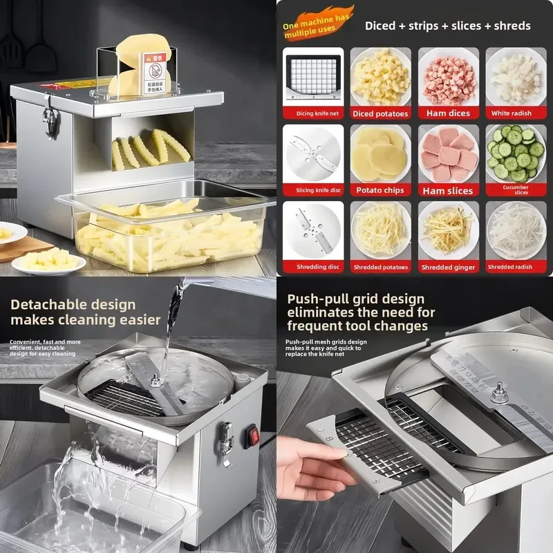300Kg/h Electric Carrot Shredder Potato Slicer Multifunctional 5-in-1 Fruit Vegetable Cutter for Kitchen Use