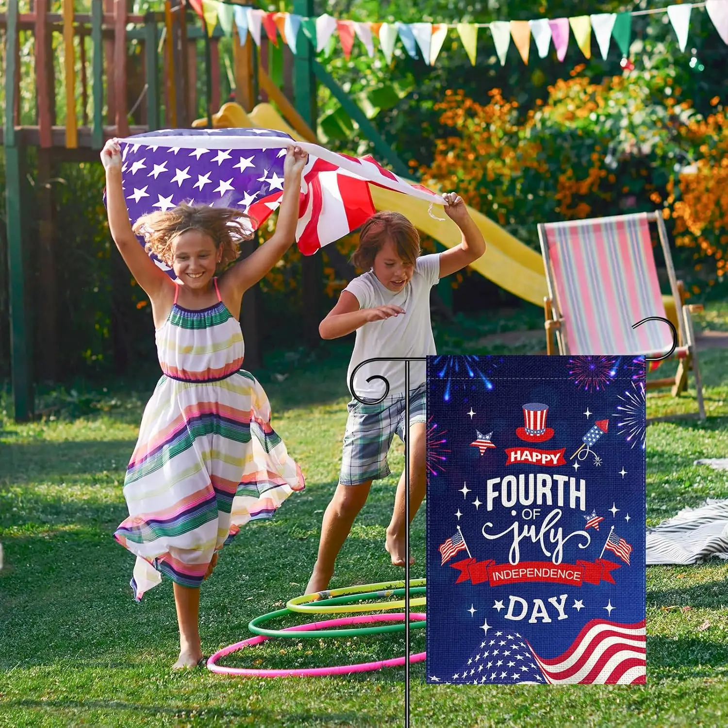 July 4th Garden Flag 12x18 Inch Double Sided Burlap Patriotic Memorial Independence Day Garden Flag for Outdoor Yard Lawn Ho ZZM
