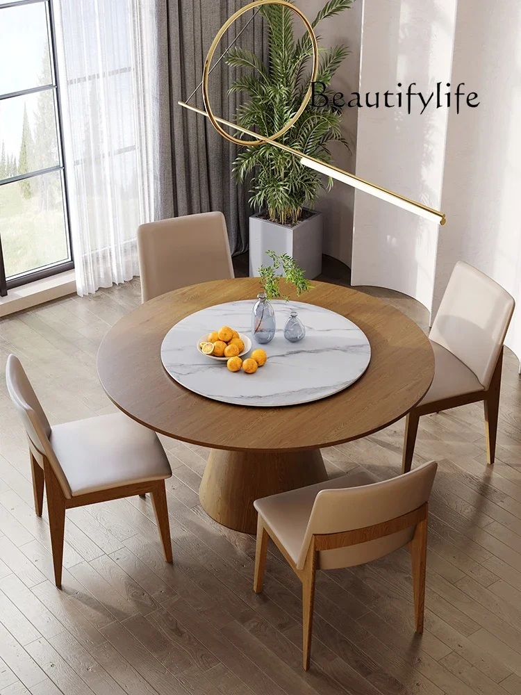 Round solid wood design with turntable household 6 people simple modern Nordic style dining table