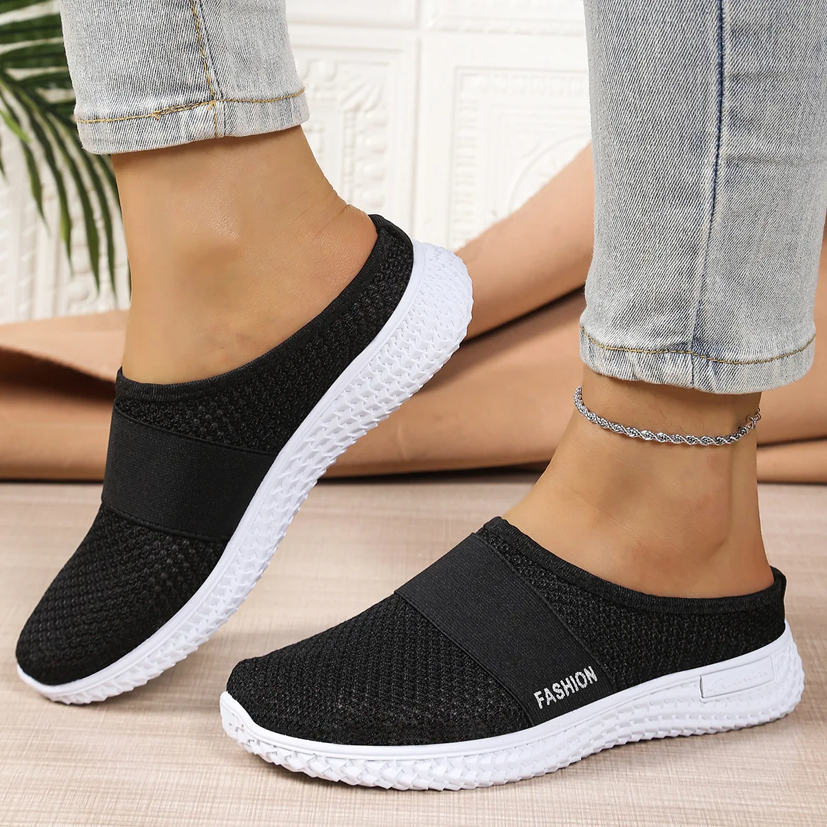 Women's Breathable Thick Sole Slippers Casual Half Slip-On Casual Shoes Comfortable Single Drag Shoe - Image 5