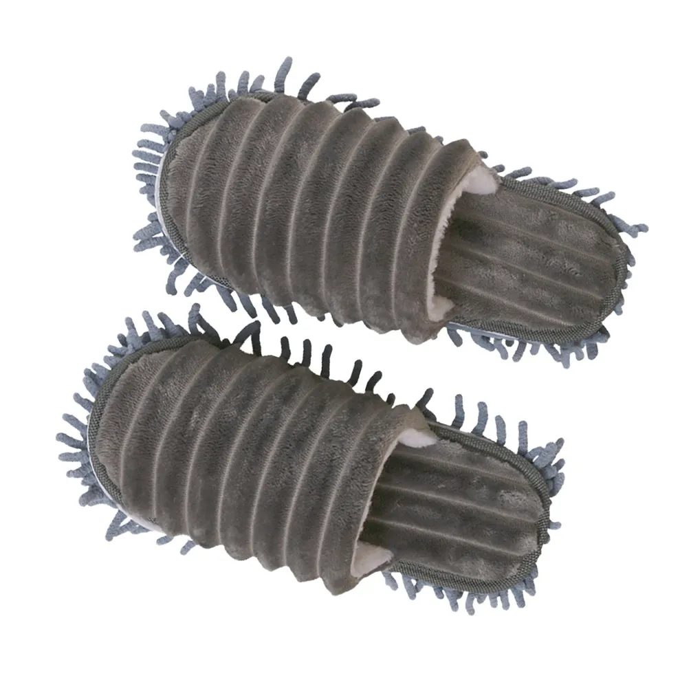 1Pair Lazy Floor Cleaning Slippers Detachable Microfiber Bottom Easy Wash Mopping Slipper Size S 35-37 Grey Hair Dust Pickup