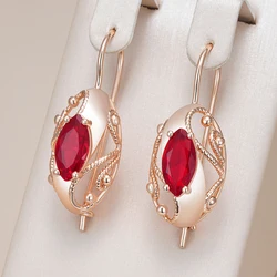 Kinel Hot Shiny Red Natural Zircon Vintage Drop Earrings for Women Fashion 585 Rose Gold Color High Quality Daily Fine Jewelry