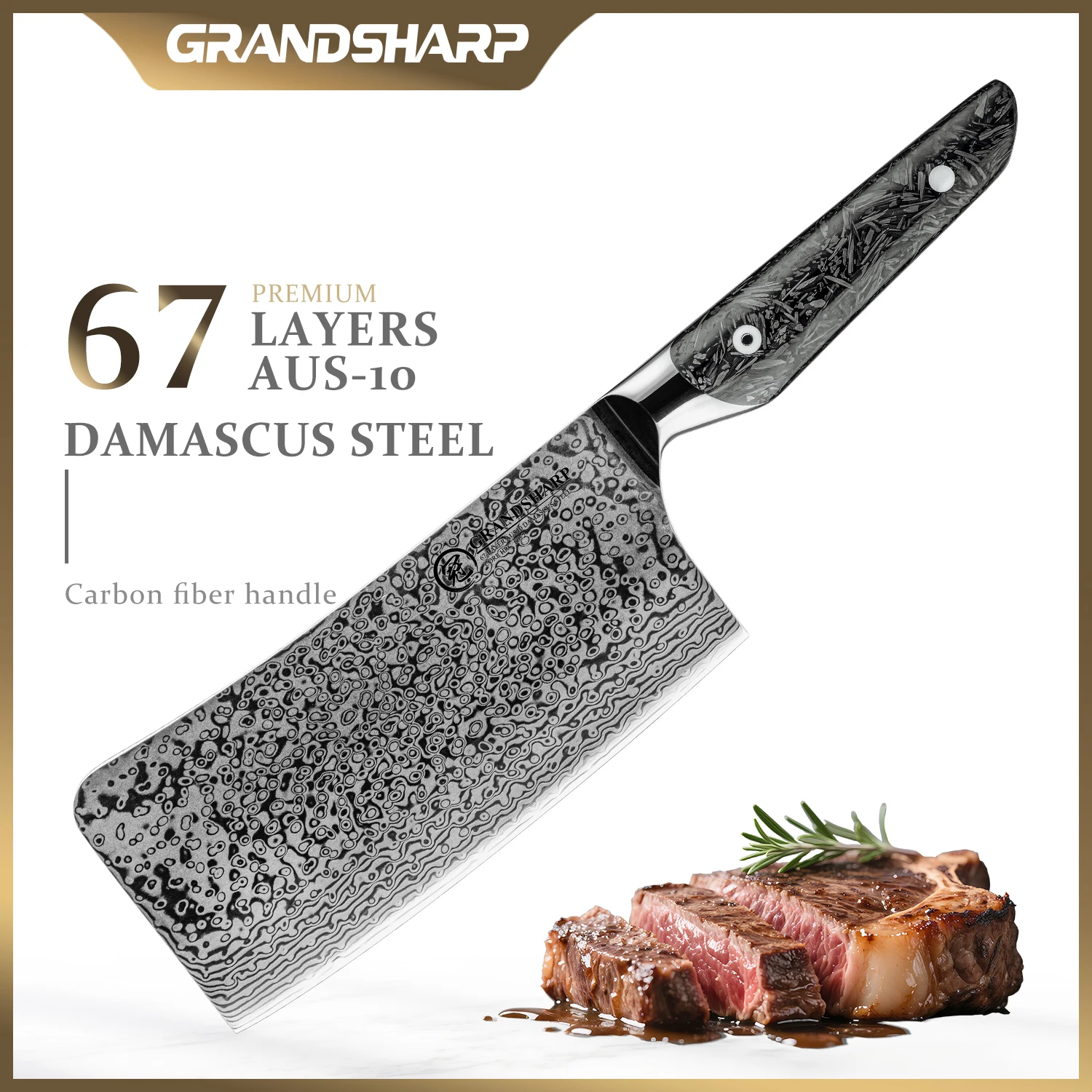 

Grandsharp 7 Inch Kitchen Cleaver Knife AUS-10 67 Layers Damascus Steel Chef Knife High Hardness Ergonomic Handle For Cooking