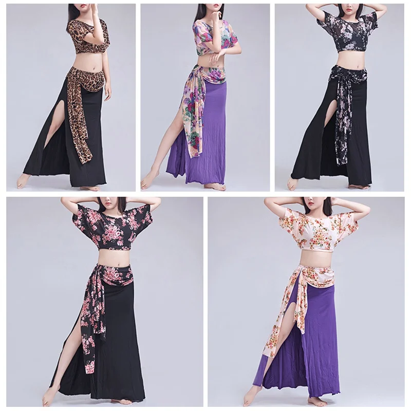 Set pakaian pelajaran tari perut wanita, 2 buah kostum pertunjukan panggung Bellydance rok atas