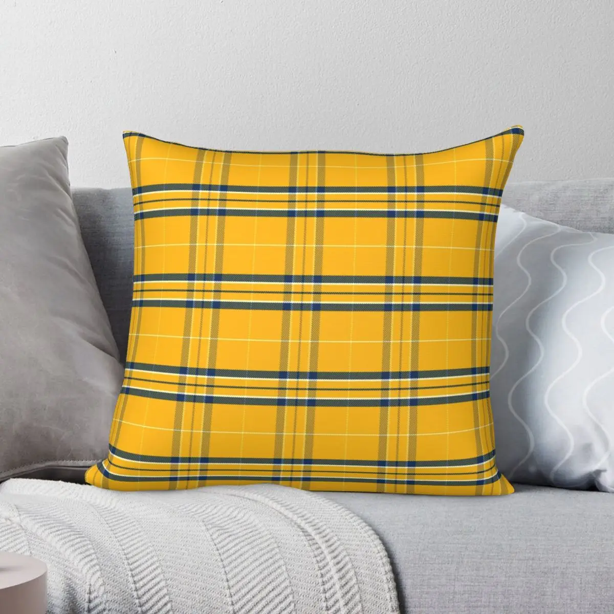 Blue Gold White Tartan 3a Square Pillowcase Polyester Linen Velvet Creative Zip Decor Pillow Case Sofa Cushion Case Wholesale