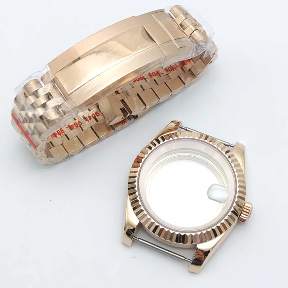 39mm 6색 스테인리스 스틸 케이스, 실버/블랙/로즈 골드/골드/인터 골드/인터 피스, NH35용, 사파이어 글래스