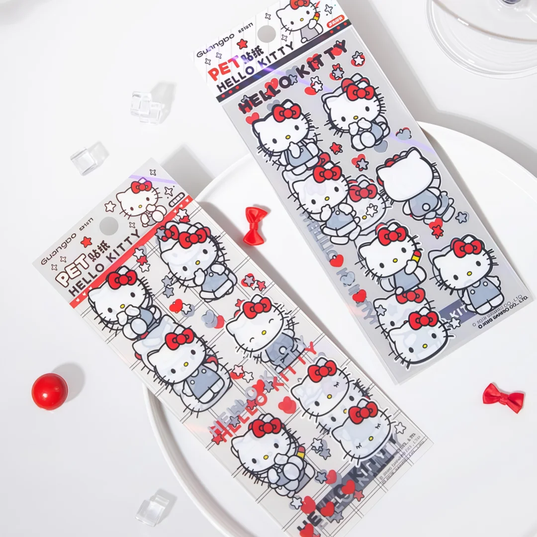 4 Sheets/Pack Sanrio Hello Kitty Pet Stickers Cute and Fun Hello Kitty Transparent DIY Guka Journal Decoration Stickers