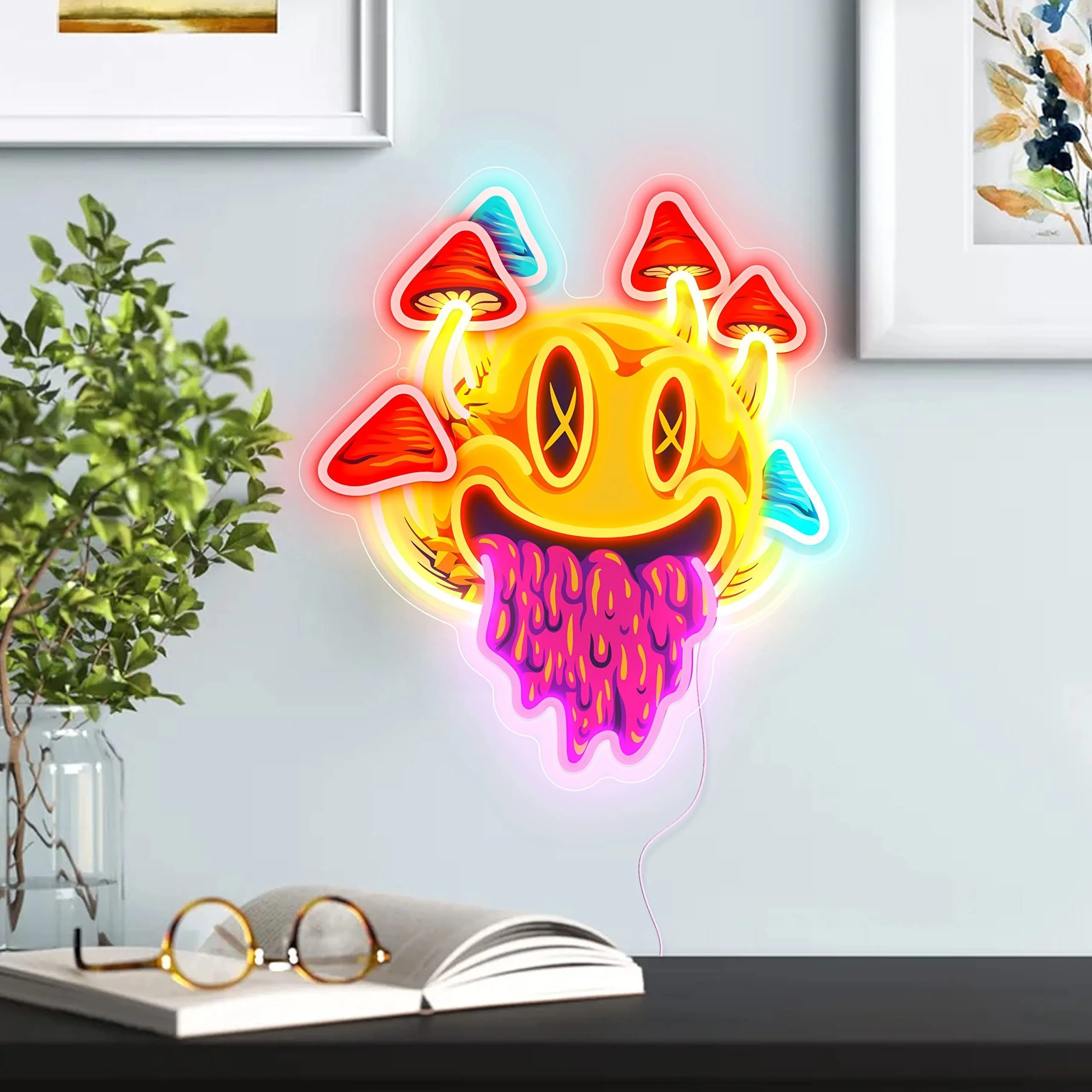 Smiling with Mushrooms Neon Sign, Unique Mushroom Decor, Aesthetic Room Decor Trippy Mushrooms Light for Halloween Parties