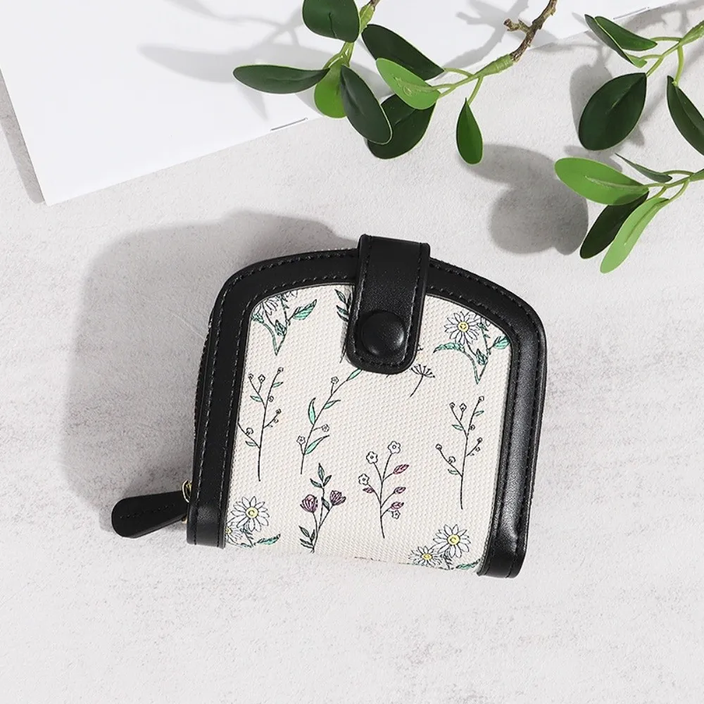

Floral Print Mini Coin Purse Bag Zipper Pouch ID Credit Card PU Leather Short Wallet Small Multi Function Card Holder Daily Use
