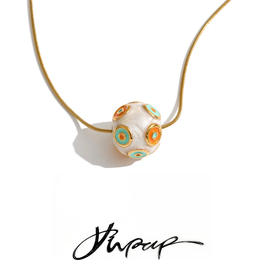 Yhpup Stainless Steel Lucky Ball Pendant Necklace Removable Chain Enamel Arrivals Charm Trendy Jewelry Accessories