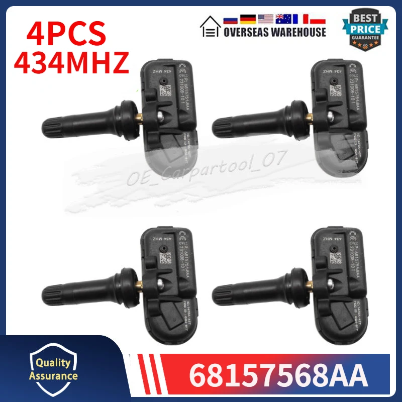 Датчик контроля давления в шинах 68157568AA 68239720AB 68249197AA 434 МГц TPMS 4 шт. для Jeep Cherokee 2014-2016, RAM 1500 2500 Датчик контроля давления в шинах 68157568AA 68239720AB 68249197AA 434 МГц TPMS 4 шт. для Jeep Cherokee 2014-2016, RAM 1500 2500