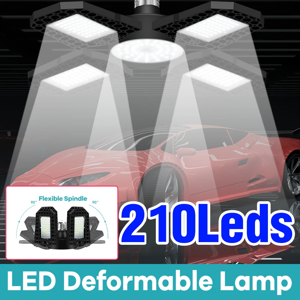 

120W Blades Deformable LED Garage Light E27 Adjustable Shop Top Ceiling Lamp High Bay Lights Chandelier Foldable Fan Lamps 220V