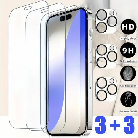iPhone 16 15 13 14 Pro Max 16e 11 Pro 카메라 렌즈 유리 필름 iPhone 14 15 Plus 12 13 Mini 용 6-in-1 Ultra HD 강화 유리