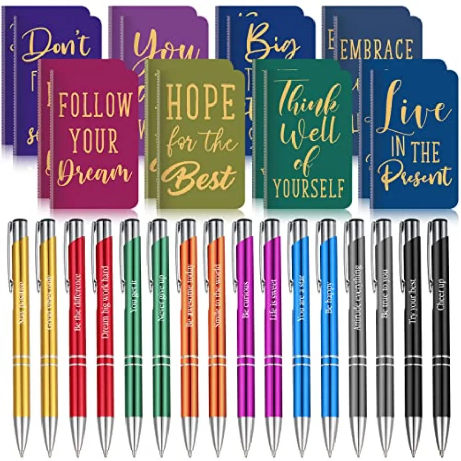 32 Canetas com Citações Inspiradoras, Mini Cadernos com Caneta Esferográfica, Pequenos Diários, Presente para Homens, Mulheres, Colegas de Trabalho e Adultos