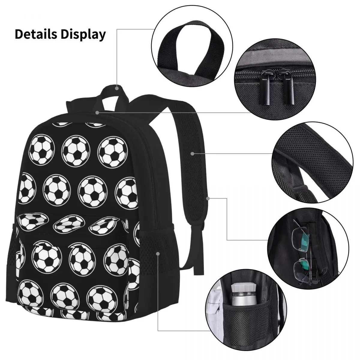 Soccer Ball Football Icon Backpacks Boys Girls Bookbag Children School Bags Kids Rucksack Lunch Bag Pen Bag Three-Piece Set