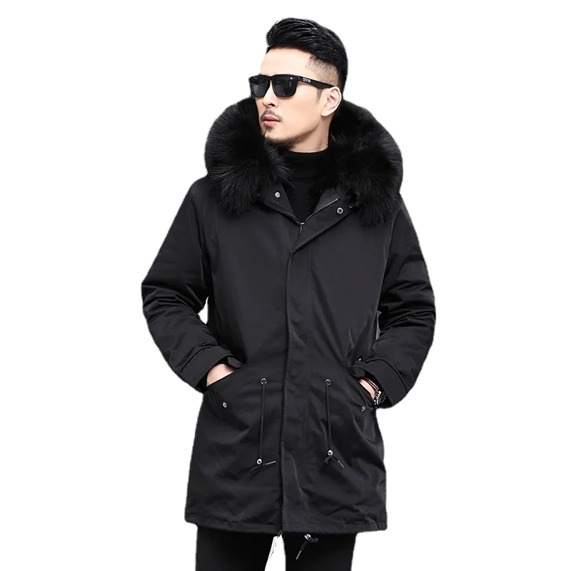 Parka Winter New Men's Mink Detachable Liner Mid-Length Fur Imitation Fur and Leather Overcoat Coat