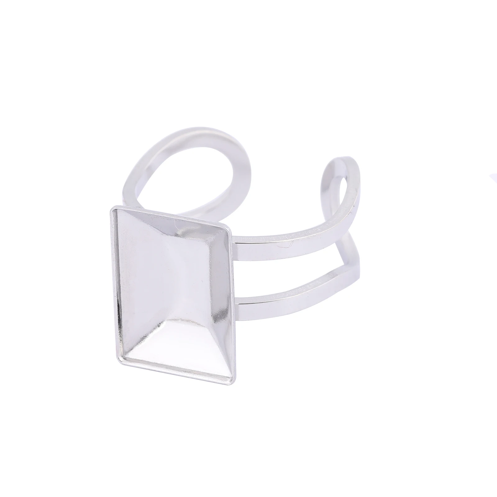 5pcs Stainless Steel Adjustable Ring Base Blanks For 10x14mm Rectangle Pointback Stone Diy Fingerring Bezel Settings