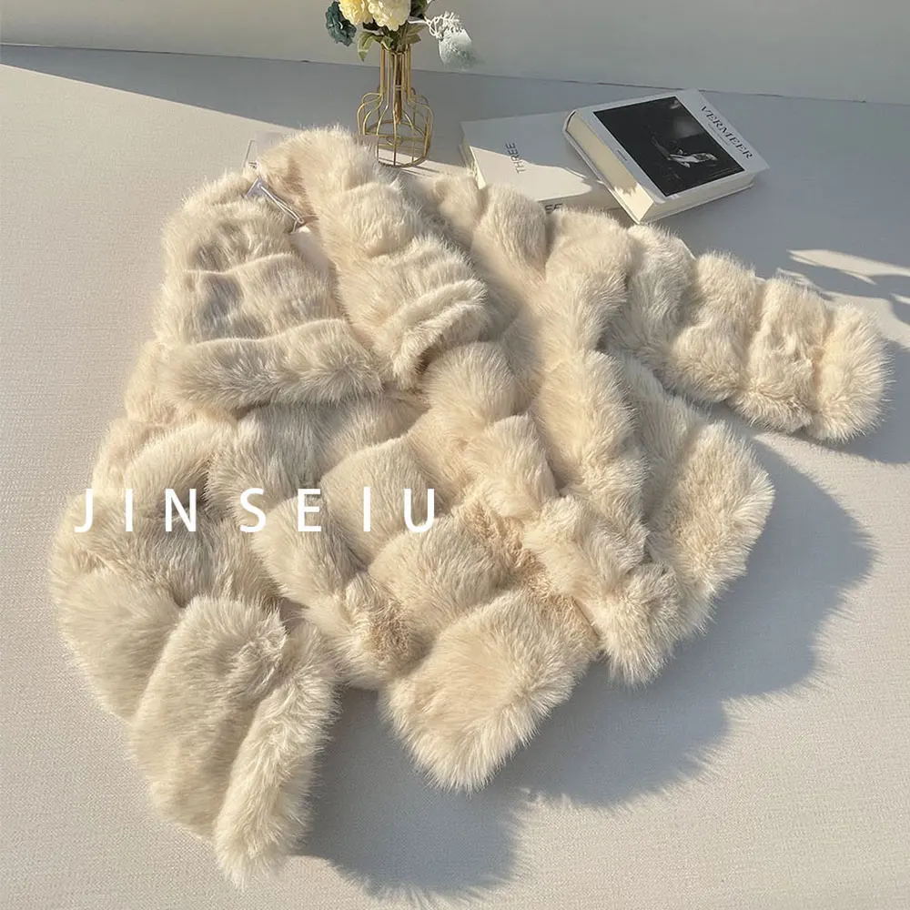 Marca de lujo pasarela moda amarillo gradiente recortado chaqueta de piel esponjosa abrigo mujer 2025 invierno Chic espesar piel de zorro sintética prendas de vestir exteriores