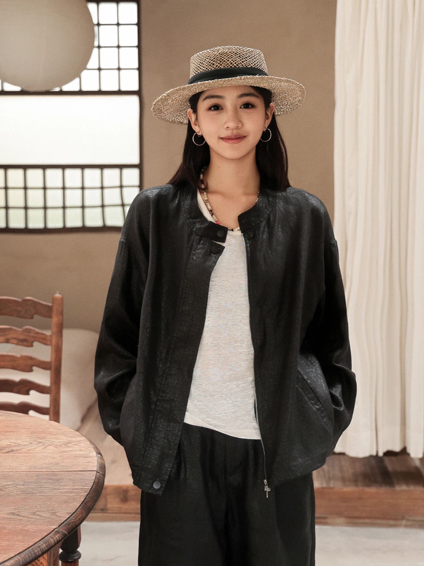 

Bla Han Haax Jaet Ladies Slim Fit Casual Sle Spring 2026 Thin Stand Collar Top FSY5608 Chinese Origin Long Sve