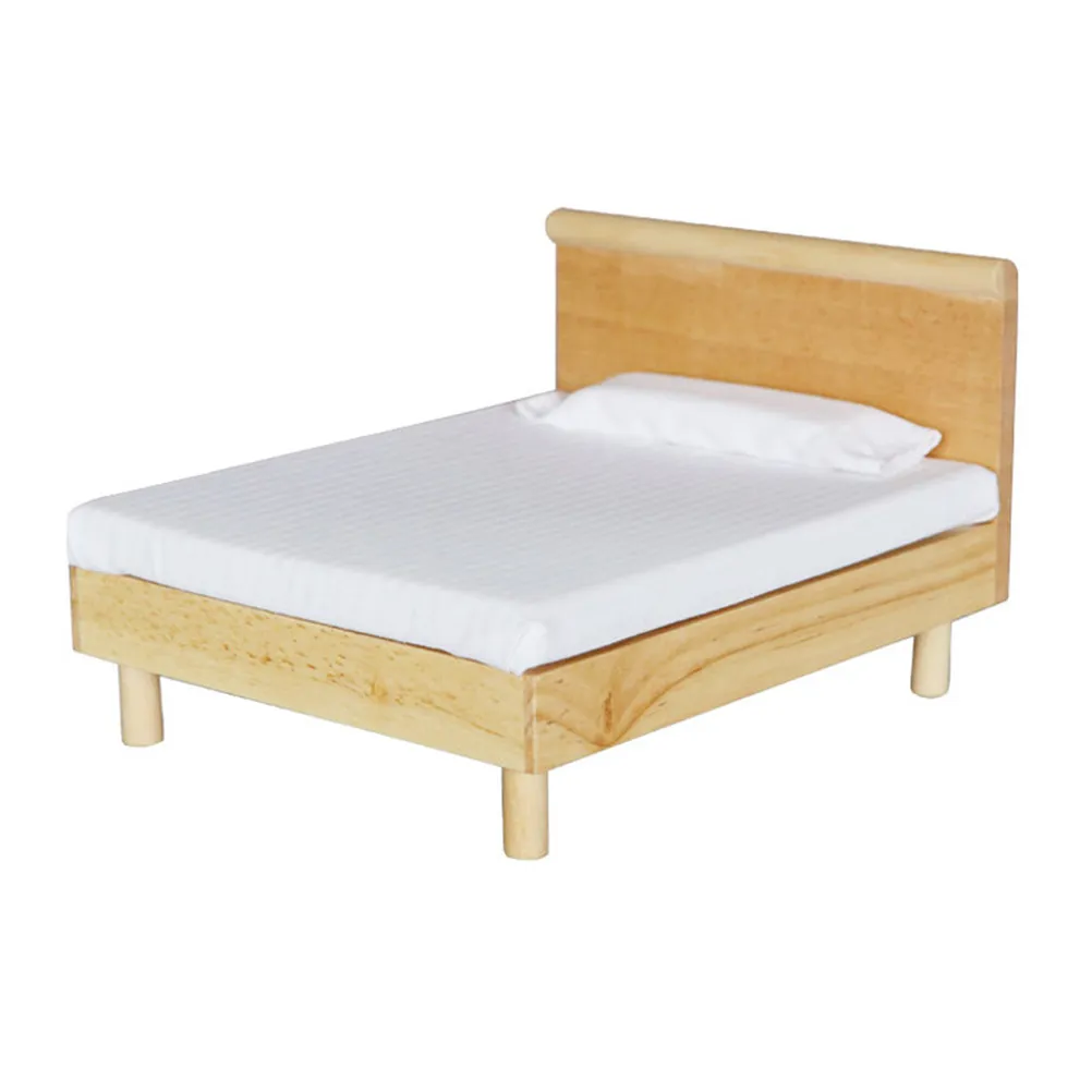 

1Pcs Oak Mini Double Bed Neat Smooth Surface Miniature Simulation Small Bed Accessory for Kids DIY Painting Fun