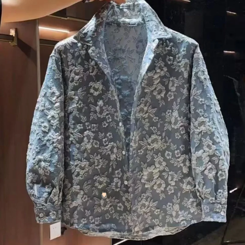2025 Spring and Autumn Fashion Casual Embossed Collar Shirt Men's Trendy Street Daily Shirt Premium Loose Top Coat