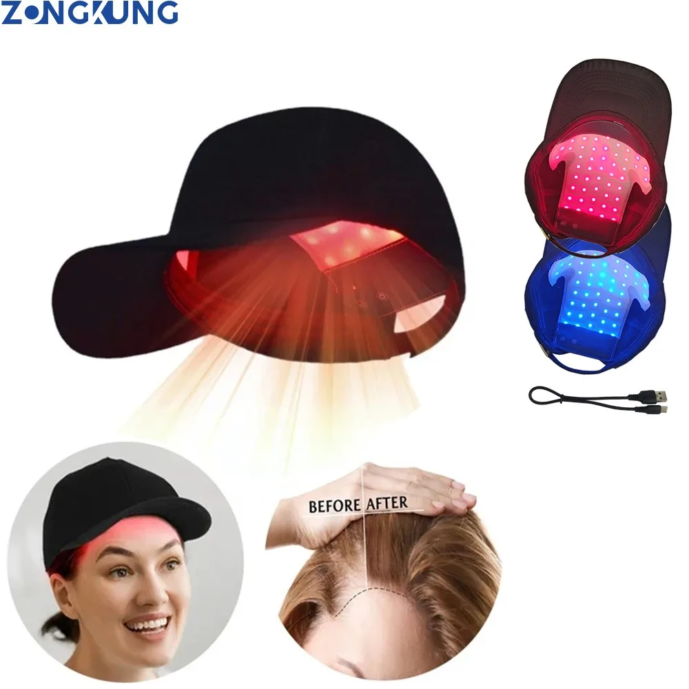 Red&Blue Light Hair Growth Cap LED Infrared Anti Hair Loss Relax Anxiety Stress Relief Scalp Massage Hair Rejuvenation Device