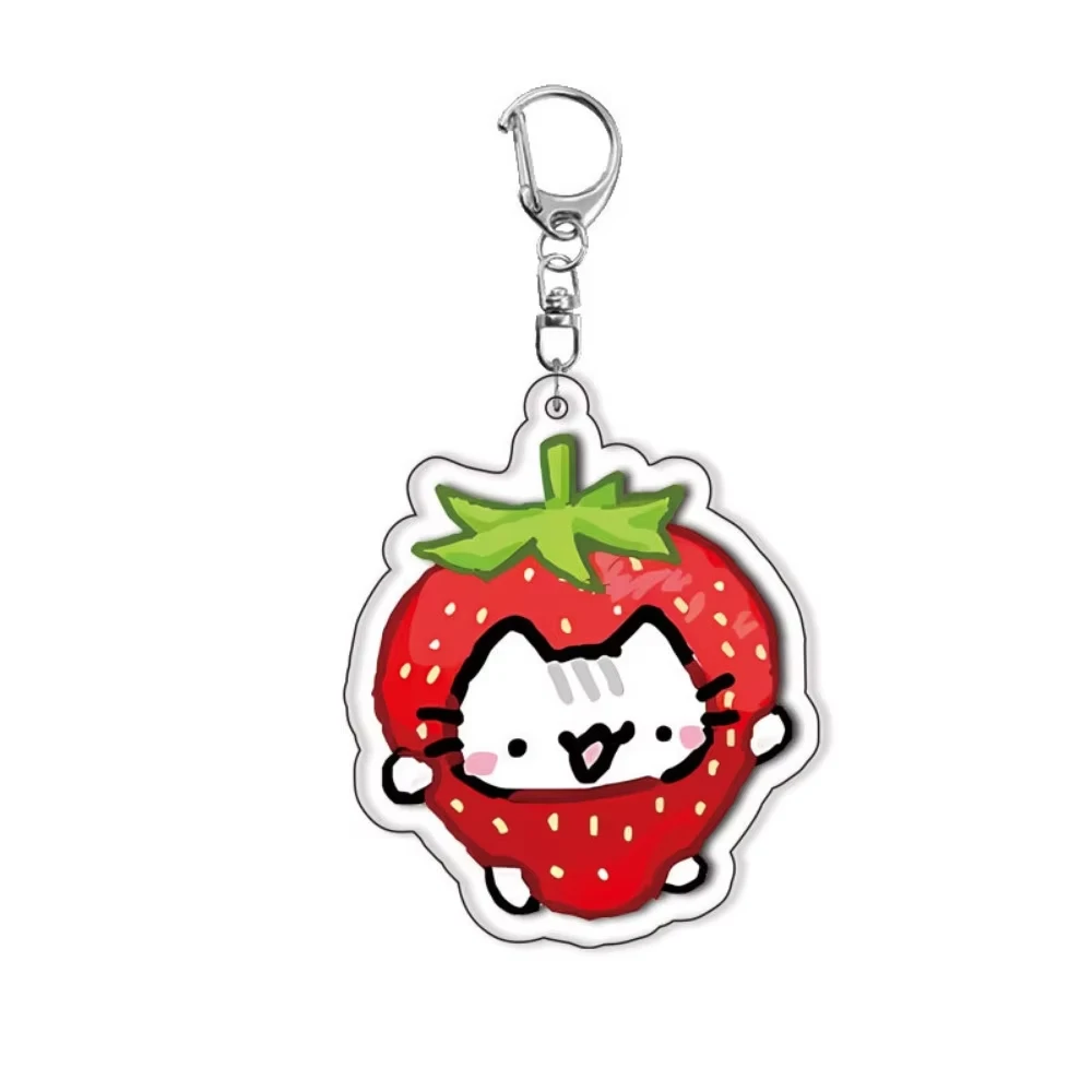  Kawaii Erdbeere Joker Katze Acryl Doppelschicht Anime Schlüsselanhänger Zubehör Tasche Schlüsselanhänger Ring Schmuck Fans Freunde Geschenke