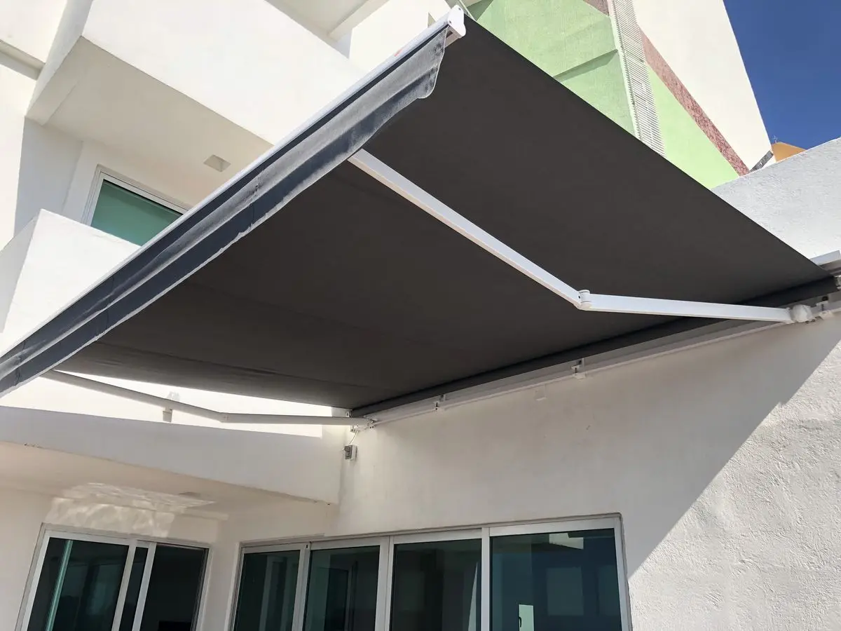 Slim Aluminum Alloy Frame Sunshade Awning Rainproof with Modern Simple Style Adjustable Smart Hard Awning for House Balcony Use