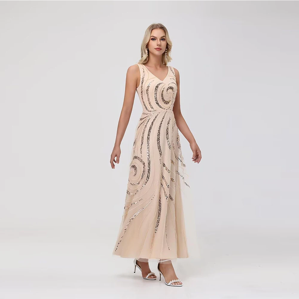 Robe mère de la mariée scintillante en mousseline de soie, personnalisée, exquise, Simple, robe d'invité de mariage scintillante, avec veste, longueur cheville, 2025