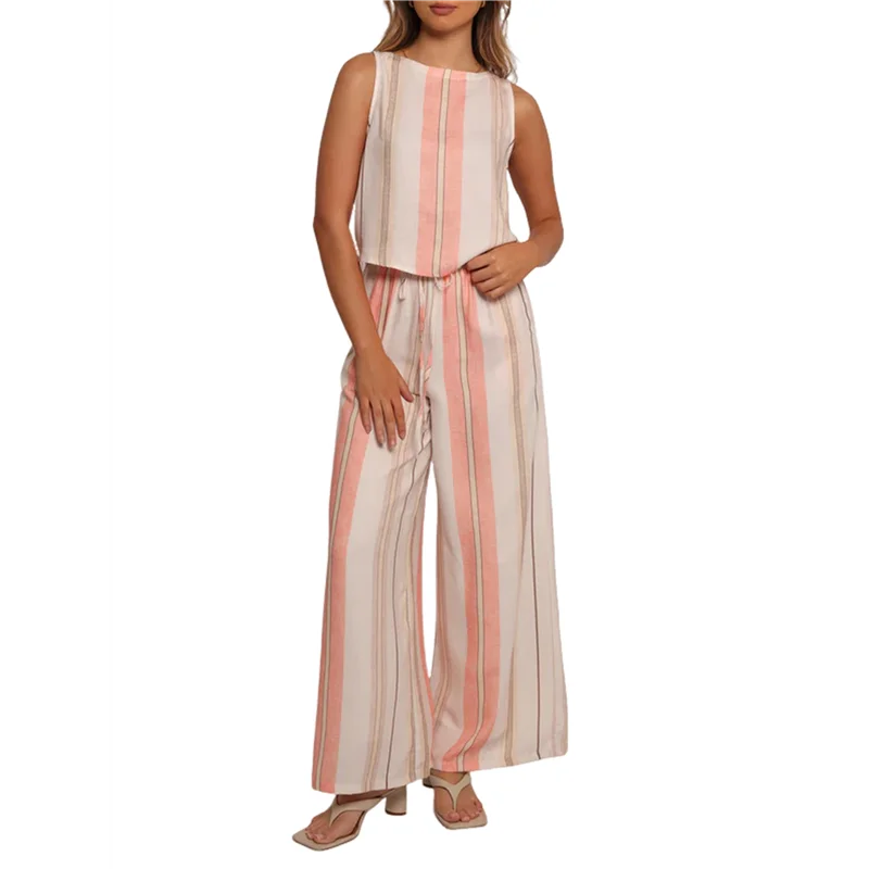 

【Вечерние украшения】Женские летние комплекты из 2 предметов в стиле бохо с цветочным принтом Y2k, топы на бретелях и комплект широких брюк