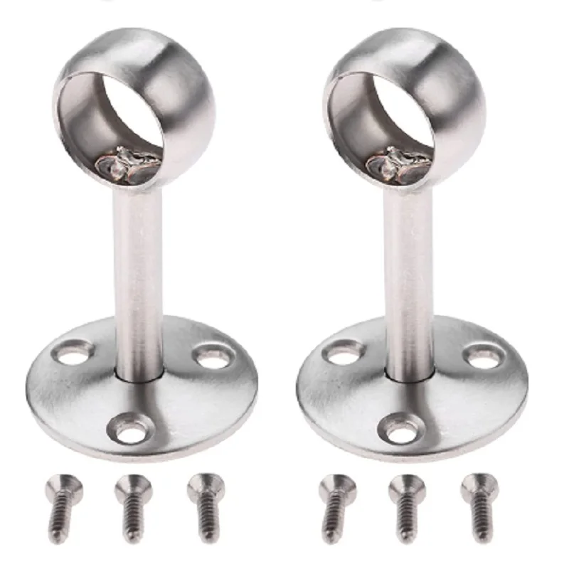 2Pcs 19mm Stainless Steel Centre Bracket Wardrobe Rail Support Curtain Rail Brackets Hanging Pole Holders for Bathroom Kitchen