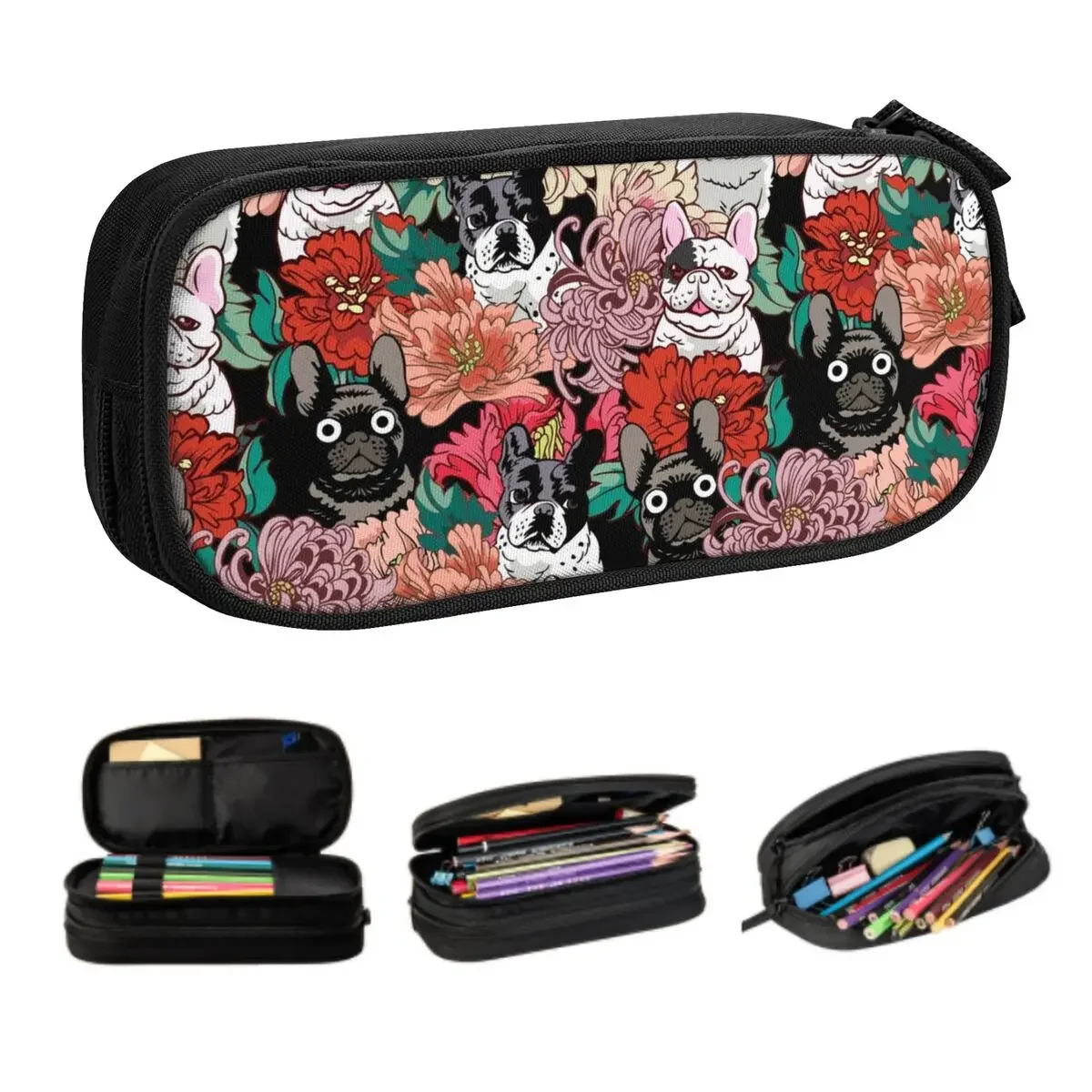 Custom French Bulldog Kawaii Pencil Case Girl Boy Large Storage Frenchie Dog Lover Pencil Pouch Students Stationery