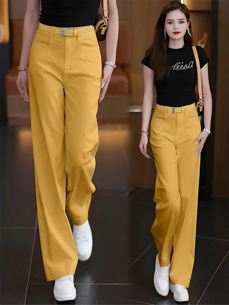 

Yellow Wide Leg Jeans Women's Summer Thin High Waist Loose Slimming Drape Casual Straight Leg Pants Korean Style Commute