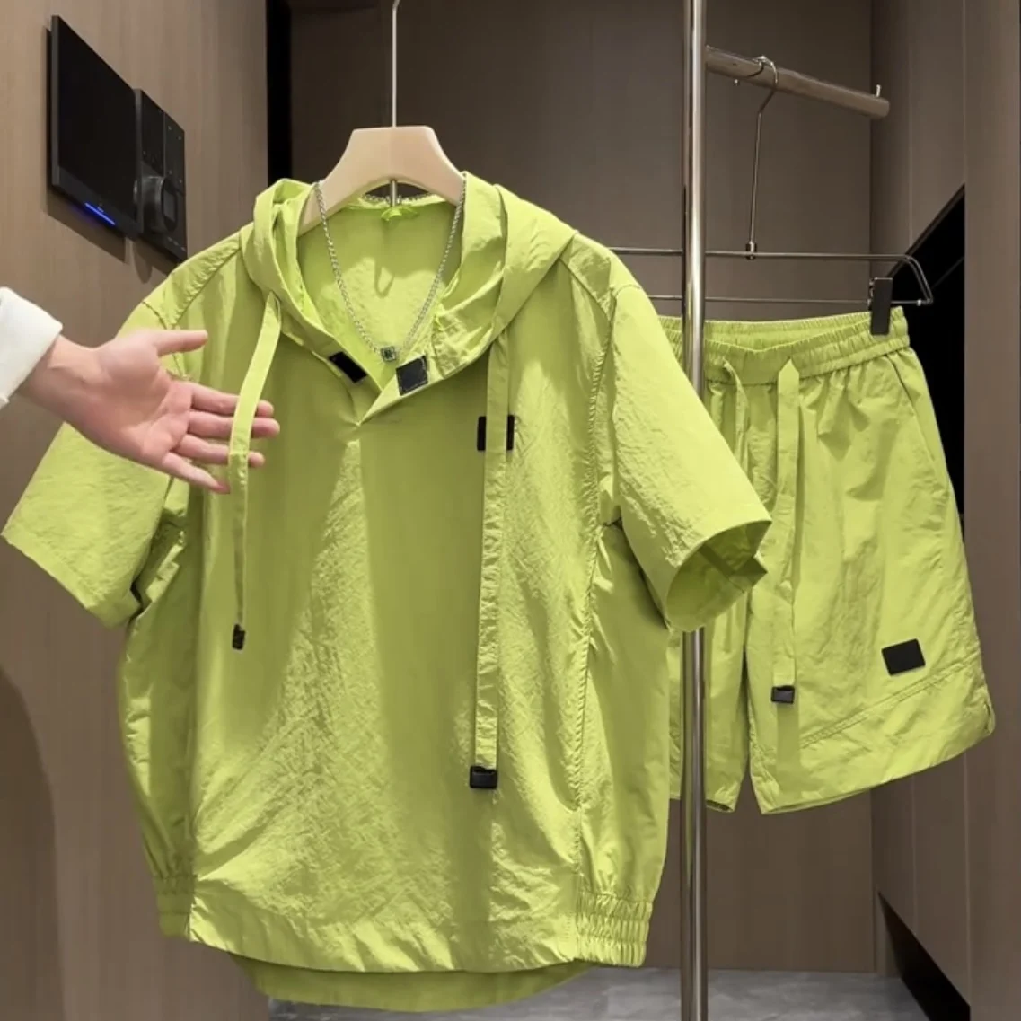 

Летний комплект для активного отдыха: быстросохнущие шорты и футболка с защитой от солнца, мужской повседневный свободный костюм из хлопковой смеси, удобный, из двух предметов