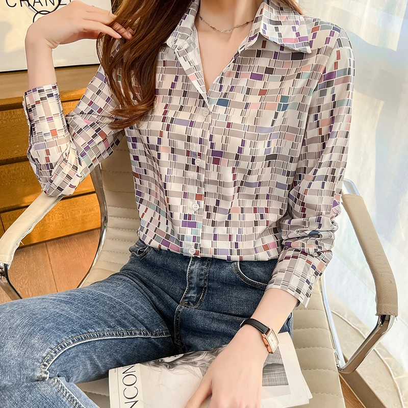 Fashion plaid printing ladies shirts Women\'s Blouses Spring Autumn Long Sleeve Shirts Tops Blusas Mujer