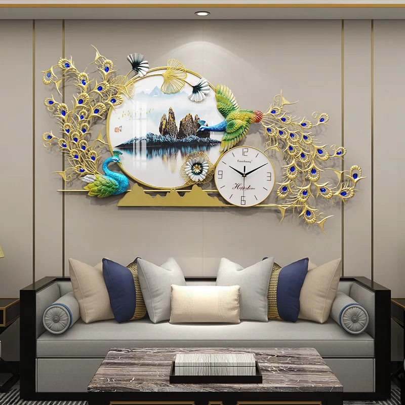 Vintage Luxury Battery Clock Wall Aesthetic Antique Peacock Retro Metal Large Wall Clock Modern Design Luxury Saat Furniture