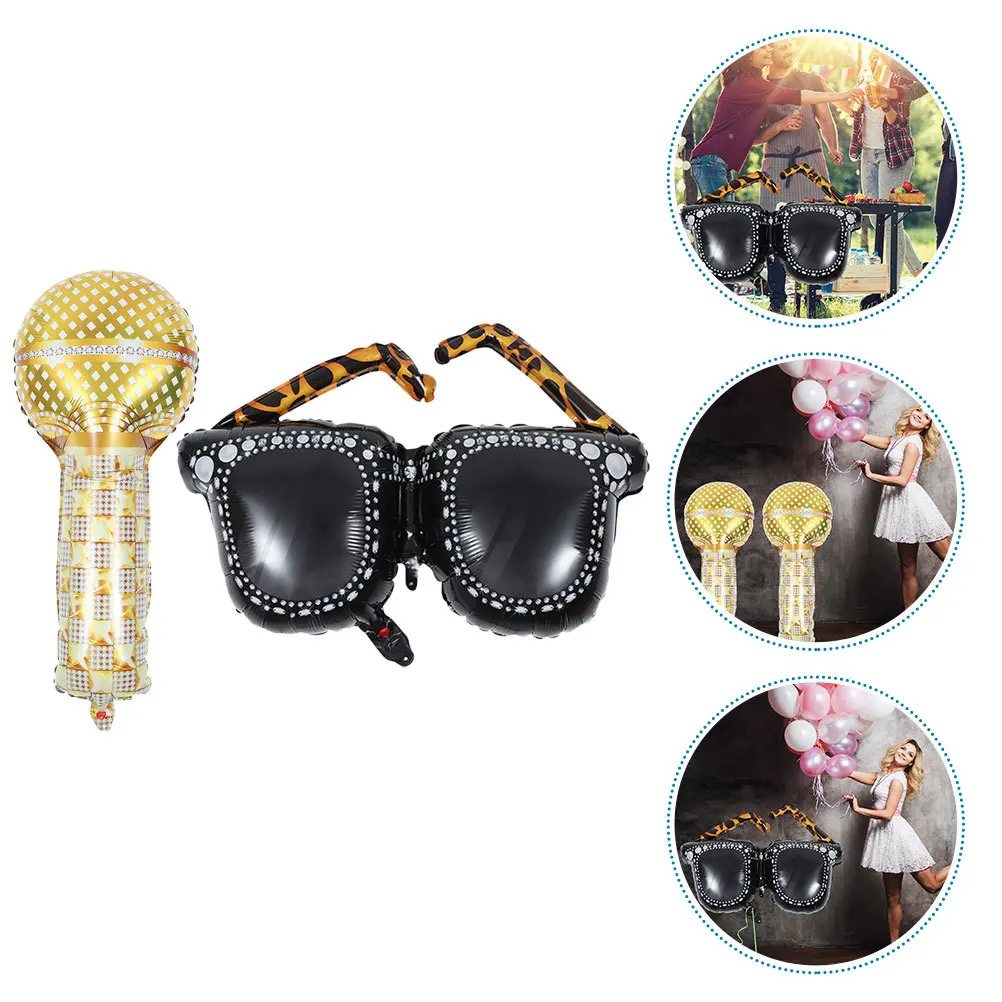 Набор шаров из алюминиевой пленки в виде микрофона и солнечных очков для праздников