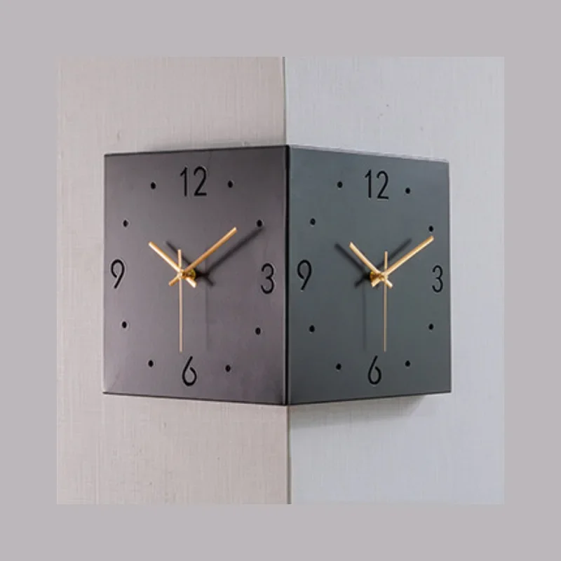 Creative Corner Wall Clock Square Simple Double Sided Wall Clock with Arabic Numeral Scale Analog Silent Wall Clock Home Decor