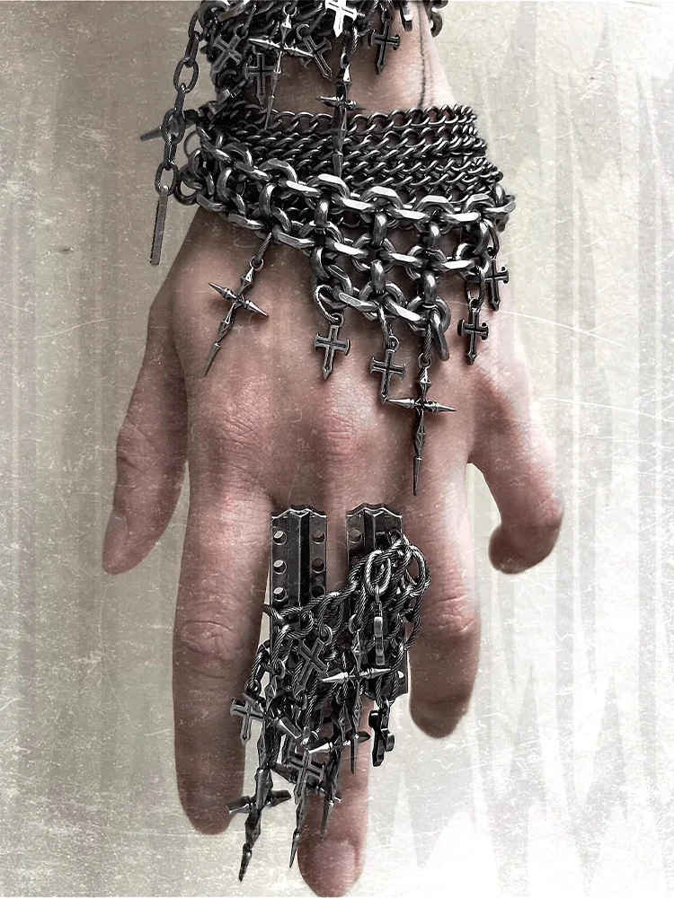 Gothic Cross Chain Jewelry Set for Women Men, Punk Statement Necklaces Rings Accessories, Edgy Party Jewelry Collection